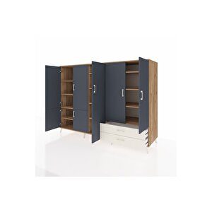 Kronos Dolap 12 Raflı 2 Çekmeceli 7 Kapaklı 220x59x163 Çam-antrasit/aytaşı