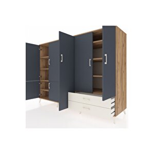 Kronos Dolap 12 Raflı 2 Çekmeceli 7 Kapaklı 220x59x163 Çam-antrasit/aytaşı