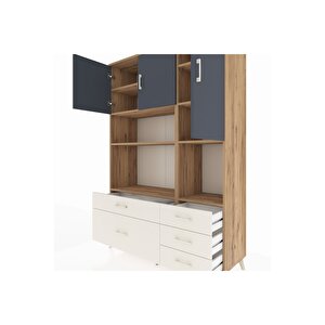 Hyperion Dolap 8 Raflı 5 Çekmeceli 3 Kapaklı 132x44x195 Çam-antrasit/aytaşı