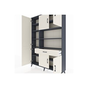 Arges Gardrop 10 Raflı Tek Çekmeceli 6 Kapaklı 132x30x195 Antrasit-aytaşı