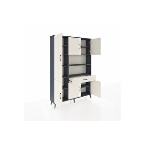 Arges Gardrop 10 Raflı Tek Çekmeceli 6 Kapaklı 132x30x195 Antrasit-aytaşı