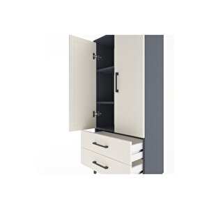 Arges Dolap 3 Raflı 2 Çekmeceli 2 Kapaklı 60x30x134 Antrasit-aytaşı