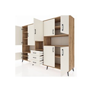 Hyperion Dolap 13 Raflı 3 Çekmeceli 9 Kapaklı 220x44x163 Çam-aytaşı