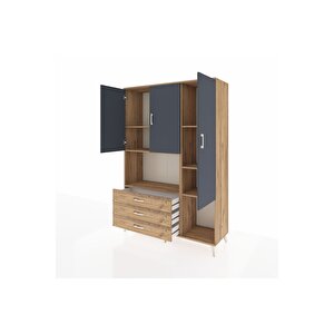 Hyperion Dolap 6 Raflı 3 Çekmeceli 3 Kapaklı 132x44x195 Çam-antrasit/çam