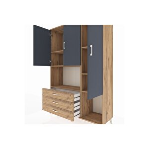 Hyperion Dolap 6 Raflı 3 Çekmeceli 3 Kapaklı 132x44x195 Çam-antrasit/çam