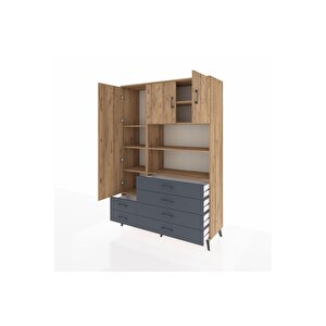 Hyperion Dolap 8 Raflı 6 Çekmeceli 3 Kapaklı 132x44x195 Çam-çam/antrasit