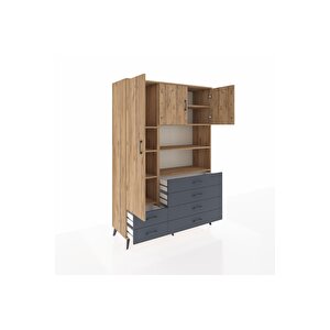 Hyperion Dolap 8 Raflı 6 Çekmeceli 3 Kapaklı 132x44x195 Çam-çam/antrasit