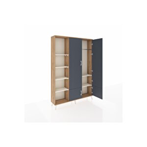 Arges Dolap 6 Raflı 4 Kapaklı Tek Askılı 132x30x195 Çam-antrasit/aytaşı