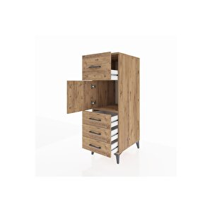 Kronos Dolap Tek Raflı 4 Çekmeceli Tek Kapaklı 44x59x134 Çam-çam