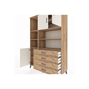 Hyperion Dolap 8 Raflı 4 Çekmeceli 3 Kapaklı 132x44x195 Çam-aytaşı/çam