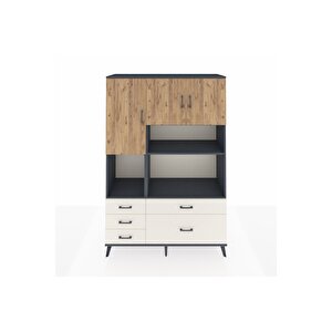 Hyperion Dolap 8 Raflı 5 Çekmeceli 3 Kapaklı 132x44x195 Antrasit-çam/aytaşı