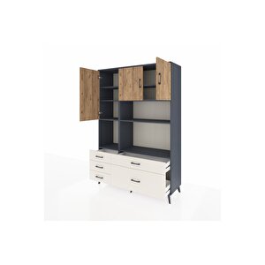 Hyperion Dolap 8 Raflı 5 Çekmeceli 3 Kapaklı 132x44x195 Antrasit-çam/aytaşı