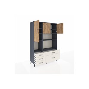 Hyperion Dolap 8 Raflı 5 Çekmeceli 3 Kapaklı 132x44x195 Antrasit-çam/aytaşı