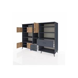 Kronos Dolap 13 Raflı 3 Çekmeceli 5 Kapaklı 220x59x163 Antrasit-çam/antrasit