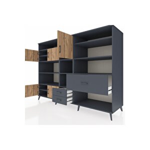 Kronos Dolap 13 Raflı 3 Çekmeceli 5 Kapaklı 220x59x163 Antrasit-çam/antrasit