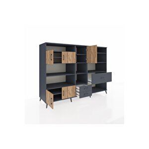 Kronos Dolap 13 Raflı 3 Çekmeceli 5 Kapaklı 220x59x163 Antrasit-çam/antrasit