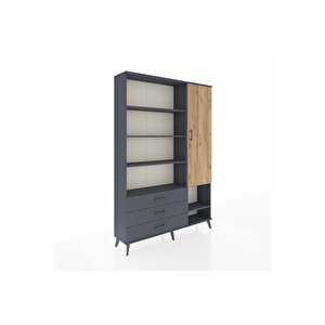 Arges Dolap 9 Raflı 3 Çekmeceli Tek Kapaklı  132x30x195 Antrasit-çam/antrasit