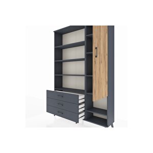 Arges Dolap 9 Raflı 3 Çekmeceli Tek Kapaklı  132x30x195 Antrasit-çam/antrasit