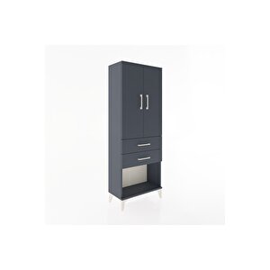 Arges Dolap 3 Raflı 2 Çekmeceli 2 Kapaklı 60x30x163 Antrasit-antrasit