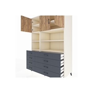 Kronos Dolap 8 Raflı 8 Çekmeceli 3 Kapaklı 132x59x195 Aytaşı-çam/antrasit