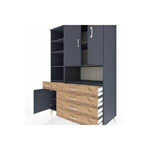 Kronos Dolap 8 Raflı 5 Çekmeceli 3 Kapaklı 132x59x195 Antrasit-antrasit/çam