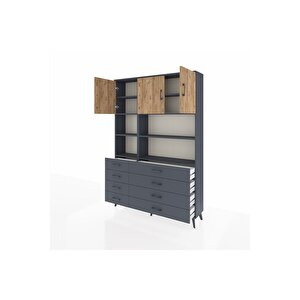 Arges Dolap 8 Raflı 8 Çekmeceli 3 Kapaklı 132x30x195 Antrasit-çam/antrasit