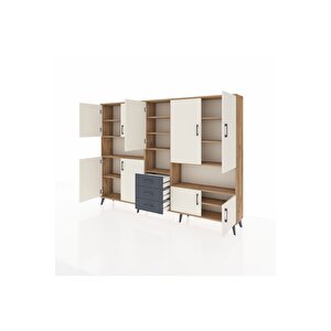 Arges Dolap 13 Raflı 3 Çekmeceli 9 Kapaklı 220x30x163 Çam-aytaşı/antrasit