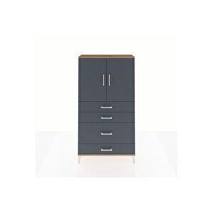 Arges Dolap 2 Raflı 4 Çekmeceli 2 Kapaklı 88x30x163 Çam-antrasit