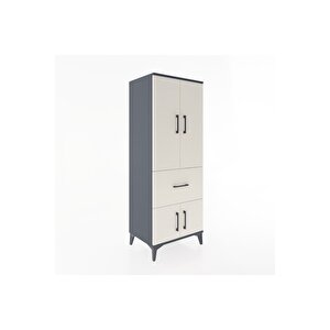 Hyperion Dolap 3 Raflı Tek Çekmeceli 4 Kapaklı 60x44x163 Antrasit-aytaşı