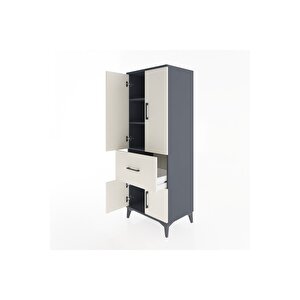 Hyperion Dolap 3 Raflı Tek Çekmeceli 4 Kapaklı 60x44x163 Antrasit-aytaşı