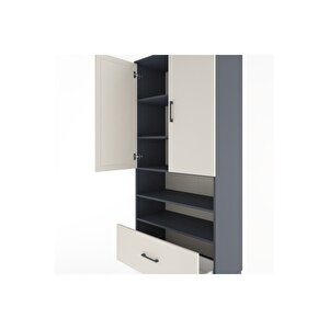 Hyperion Dolap 5 Raflı Tek Çekmeceli 2 Kapaklı 88x44x195 Antrasit-aytaşı
