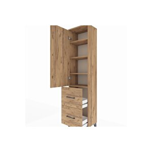 Arges Dolap 4 Raflı 2 Çekmeceli Tek Kapaklı 44x30x182 Çam-çam