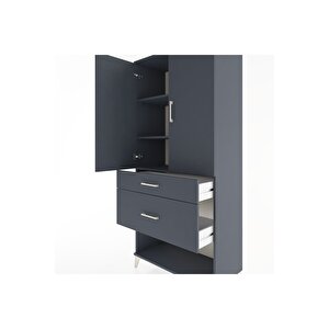 Hyperion Dolap 3 Raflı 2 Çekmeceli 2 Kapaklı 88x44x195 Antrasit-antrasit