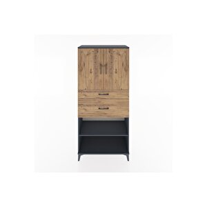 Hyperion Dolap 4 Raflı 2 Çekmeceli 2 Kapaklı 88x44x195 Antrasit-çam