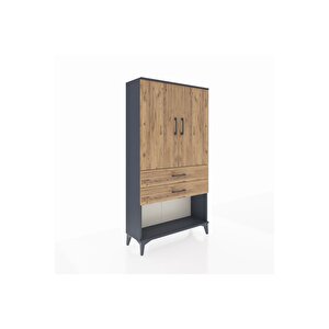 Arges Dolap Tek Raflı 2 Çekmeceli Tek Askılı 88x30x163 Antrasit-çam