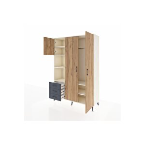 Hyperion Dolap 6 Raflı 3 Çekmeceli Tek Askılı 132x44x195 Aytaşı-çam/antrasit