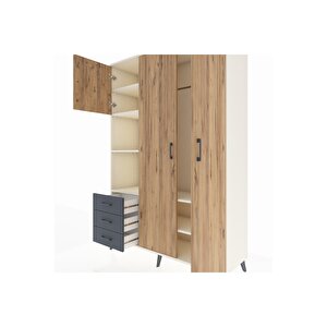 Hyperion Dolap 6 Raflı 3 Çekmeceli Tek Askılı 132x44x195 Aytaşı-çam/antrasit