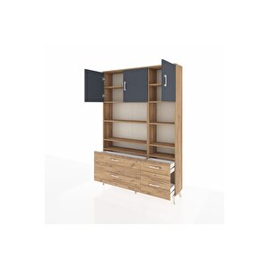 Arges Dolap 10 Raflı 4 Çekmeceli 3 Kapaklı 132x30x195 Çam-antrasit/çam