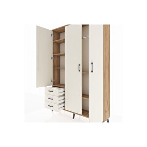 Arges Gardrop 6 Raflı 3 Çekmeceli Tek Askılı 132x30x195 Çam-aytaşı