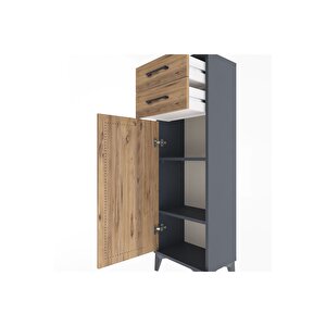 Arges Dolap 2 Raflı 2 Çekmeceli Tek Kapaklı 44x30x134 Antrasit-çam