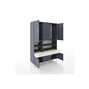 Hyperion Dolap 8 Raflı 2 Çekmeceli 6 Kapaklı 132x44x195 Antrasit-antrasit/aytaşı