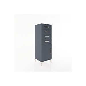 Hyperion Dolap Tek Raflı 4 Çekmeceli Tek Kapaklı 44x44x134 Antrasit-antrasit