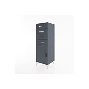 Hyperion Dolap Tek Raflı 4 Çekmeceli Tek Kapaklı 44x44x134 Antrasit-antrasit
