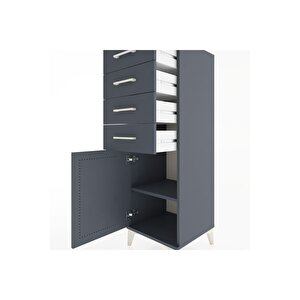 Hyperion Dolap Tek Raflı 4 Çekmeceli Tek Kapaklı 44x44x134 Antrasit-antrasit