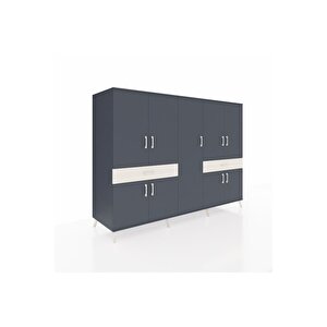 Kronos Dolap 12 Raflı 2 Çekmeceli 8 Kapaklı 220x59x163 Antrasit-antrasit/aytaşı
