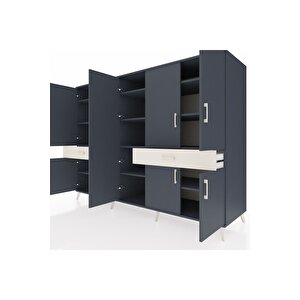 Kronos Dolap 12 Raflı 2 Çekmeceli 8 Kapaklı 220x59x163 Antrasit-antrasit/aytaşı