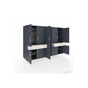 Kronos Dolap 12 Raflı 2 Çekmeceli 8 Kapaklı 220x59x163 Antrasit-antrasit/aytaşı