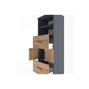 Hyperion Dolap 3 Raflı 2 Çekmeceli 2 Kapaklı 60x44x163 Antrasit-çam