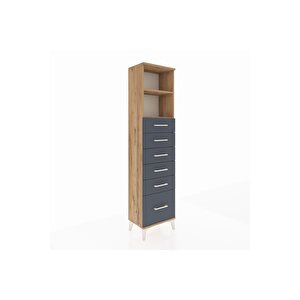 Arges Dolap 2 Raflı 6 Çekmeceli 44x30x182 Çam-antrasit