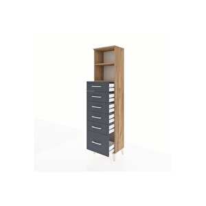 Arges Dolap 2 Raflı 6 Çekmeceli 44x30x182 Çam-antrasit